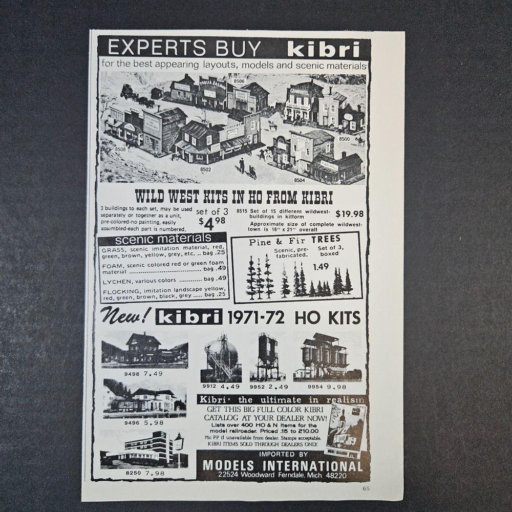 1972 Models International Kibri HO‎ Kits Wild West Vintage Print Ad Ferndale MI